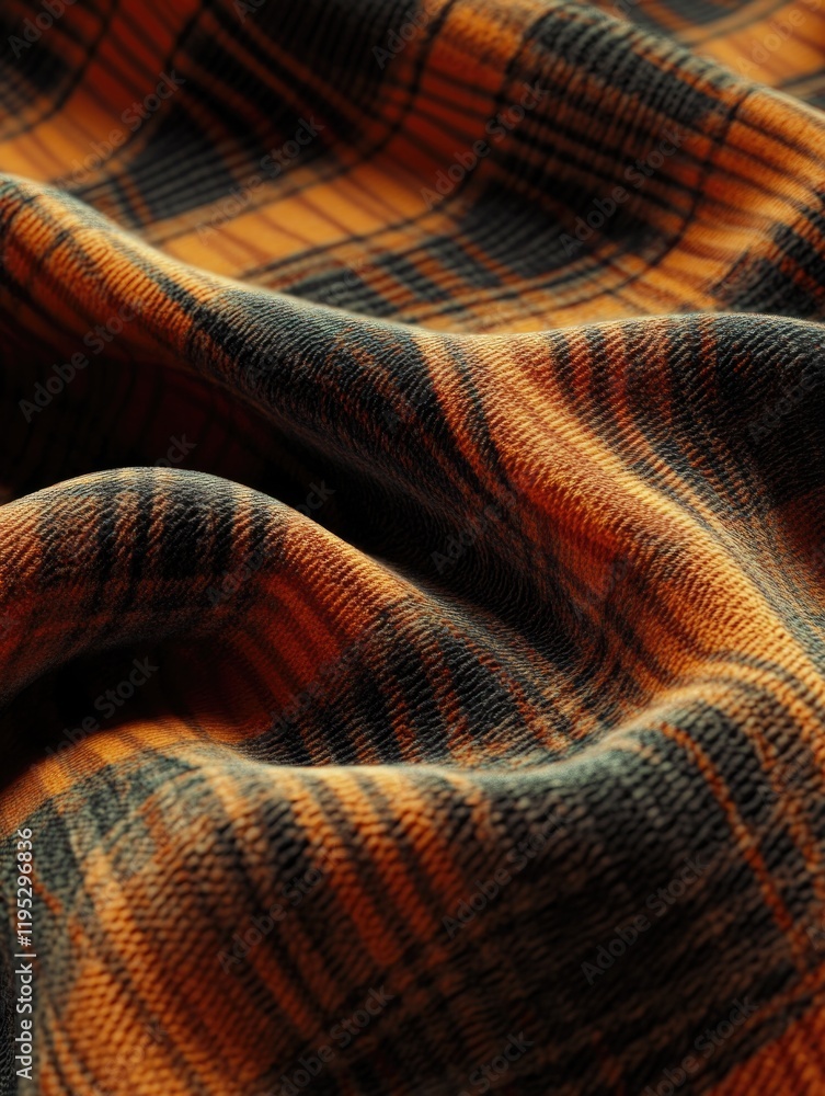 Poster close-up of plaid fabric texture with visible stitching and weaving techniques.