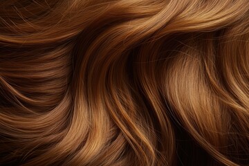 Naklejka premium Close-up photograph of hair with soft curls, showcasing blonde and brownish tones.