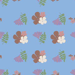 Vector Flowers in Earthy Tones Seamless Pattern. Mocha Mousse flowers repeat pattern