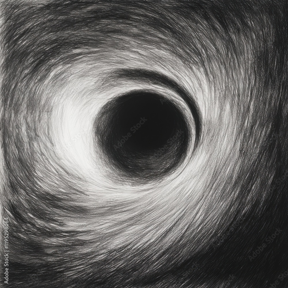 Poster black hole surrounded by swirling light and energy in a cosmic display of gravitational pull and spa