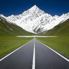 Fototapeta premium Asphalt Road to Snowy Mountain Illustration