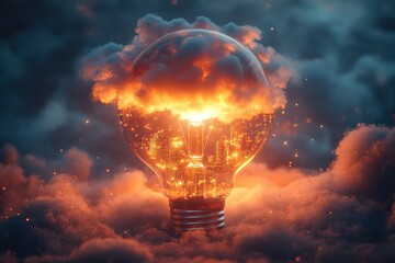 Light bulb featuring digital cloud technology and futuristic design