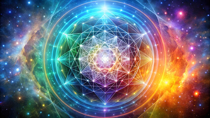 Obraz premium Cosmic Vortex of Sacred Geometry and Colors. Perfect for: Sacred Geometry Exhibits, Science Fiction Events, Mystical Gatherings