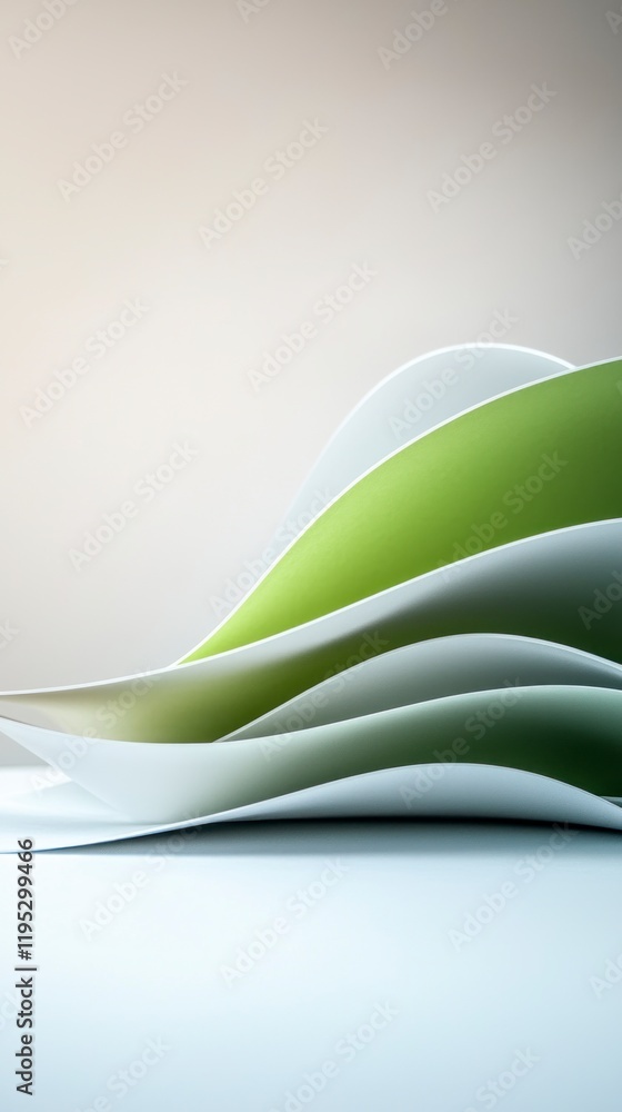 Poster abstract green white wave paper background layers curves design texture
