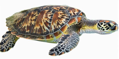 Obraz premium Turtle is swimming in the ocean. The turtle is brown and white