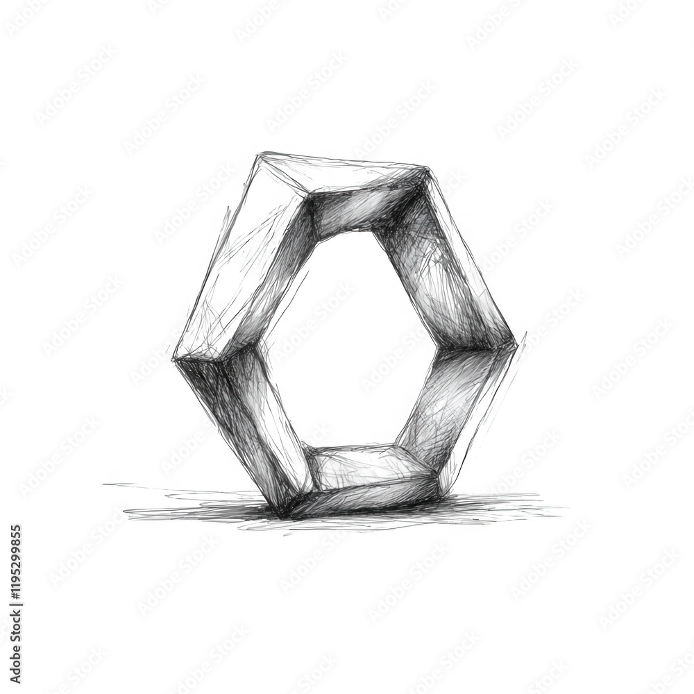 Poster a geometric, abstract sculpture showcasing a hexagonal design and intricate lines., isolated on a tr