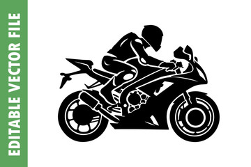 Motorcycle Rider Silhouette Vector, motorcycle on a white background 