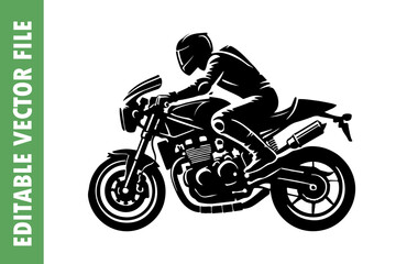 Sport Bike Rider Silhouette Vector, High-Speed Motorbike Graphic for Logos & Decals