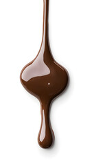 Obraz premium Melted chocolate dripping and flowing down from the top, isolated on white background