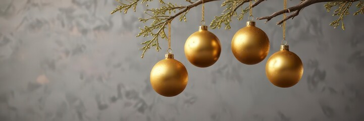Golden ornaments hang from a branch against an isolated background,  branches,  ornament,  decoration