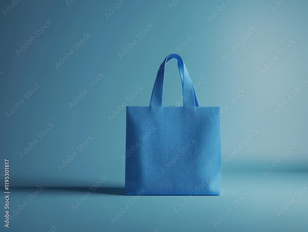 Poster blue bag with a pattern on it is sitting on a blue background. the bag is open and empty