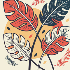 Obraz premium Vibrant tropical foliage art colorful monstera leaves pattern for interior decor