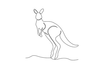 Kangaroo animal one-line art drawing. Kangaroo continuous outline isolated on white background.