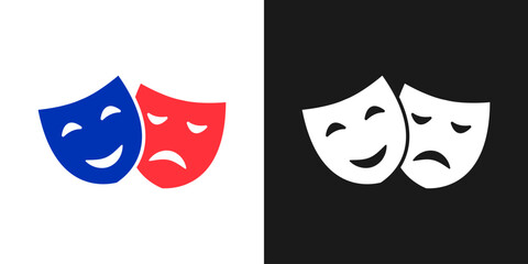 Comedy and Tragedy Masks. Masquerade Mask, Comic and Tragic Vector Icon for Theater or Carnival.