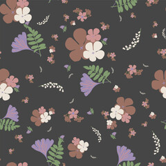 Vector Flowers in Earthy Tones Seamless Pattern. Mocha Mousse flowers repeat pattern
