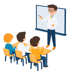 A teacher presenting a lesson to engaged students in a classroom setting., isolated on a transparent background.