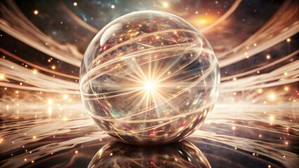 Transparent Light Sphere with Colorful Ribbons. Perfect for: Cosmic-Themed Celebrations, Energy Healing Workshops, Visionary Art Events