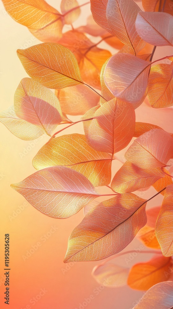 Poster golden leaves with soft glowing edges capture the warmth of autumn light in a serene atmosphere