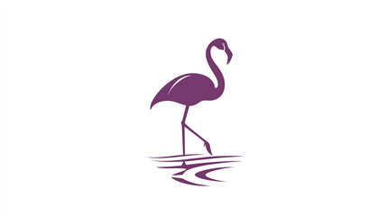Obraz premium stylized purple flamingo silhouette stands in shallow water its reflection subtly mirrored below Simple elegant design minimal background