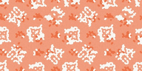 Faded peach fuzz glitch geo washed effect seamless banner. Orange dye grungy blotched distress abstract background texture border. 