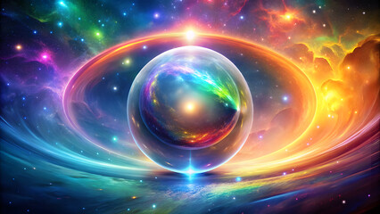 Obraz premium Rainbow Energy Sphere Sparkling in Nebula. Perfect for: New Year's Celebrations, Visionary Art Shows, Spiritual Workshops