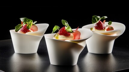 Elegant dessert cups with strawberries mint garnish