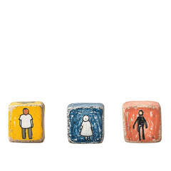 Colorful blocks representing diverse human figures in simplistic designs., isolated on a transparent background.