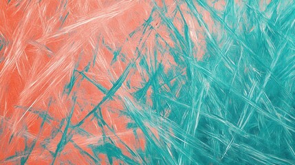 Abstract pencil strokes create a vibrant interplay of coral and teal lines for a contemporary artistic expression