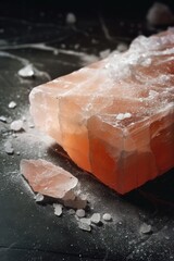 Himalayan salt rocks and powder on a black surface, highlighting the natural mineral composition for health benefits.