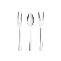 Elegant set of silverware including forks and spoon arranged for dining experience., isolated on a transparent background.