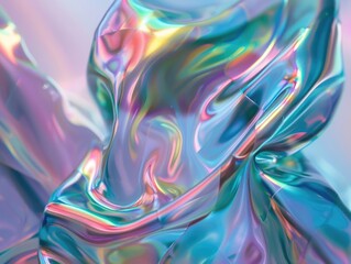 Fototapeta premium Piece of fabric with a rainbow pattern. The colors are bright and vibrant, creating a sense of energy and excitement. The fabric appears to be made of a shiny, reflective material