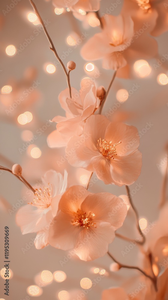 Aufkleber delicate pink flowers illuminated by soft warm lights create a serene ambiance in a cozy setting