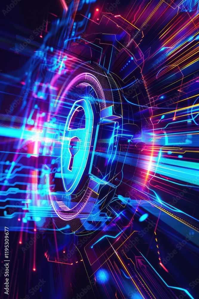 Aufkleber cyber space with data and electronics. high-tech concept of science fiction.