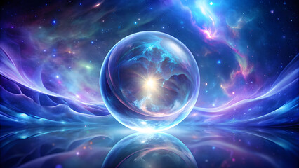 Transparent Crystal Orb with Swirling Silver Waves. Perfect for: Spiritual Ceremonies, Cosmic-Themed Exhibitions, Transformational Events