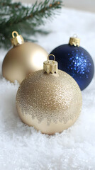 Glittery Gold and Blue Christmas Baubles