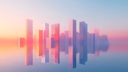 Fototapeta premium Captivating Cityscape Reflection at Sunset Urban Skyline with Towering Skyscrapers