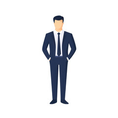 Illustration of a professional man in a suit standing confidently with hands in pockets., isolated on a transparent background.