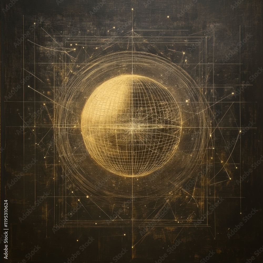 Poster Glowing digital globe with flowing lines and points illustrating a futuristic design concept. Generative AI