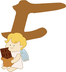 Cute font brown color Complete ALphabet letter Number  Upper case Lower case Collection baby cupid doodle letters isolated transparent