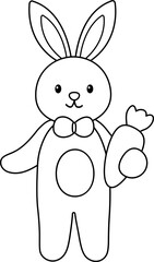 Easter bunny holding carrot outline.
Cute rabbit Cartoon character coloring page.
Happy easter design.
Good for card,poster, banner, leaflet .
Transparent background.