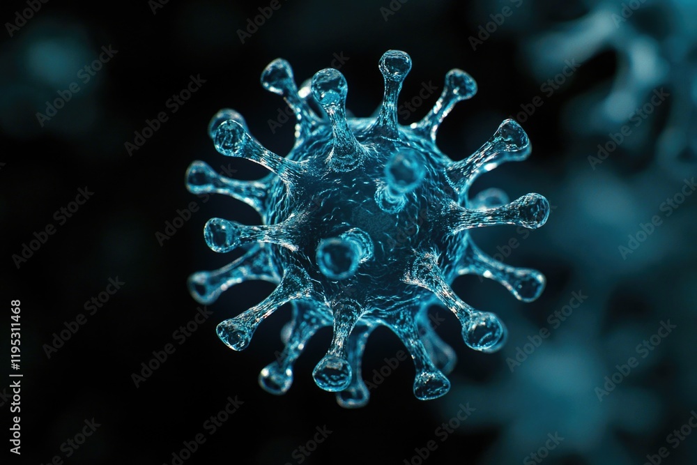 Aufkleber a high-resolution microscopic image of a sars-cov-2 virus particle in water, emphasizing the intrica