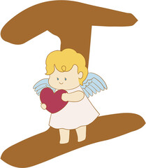 Cute font brown color Complete ALphabet letter Number  Upper case Lower case Collection baby cupid doodle letters isolated transparent