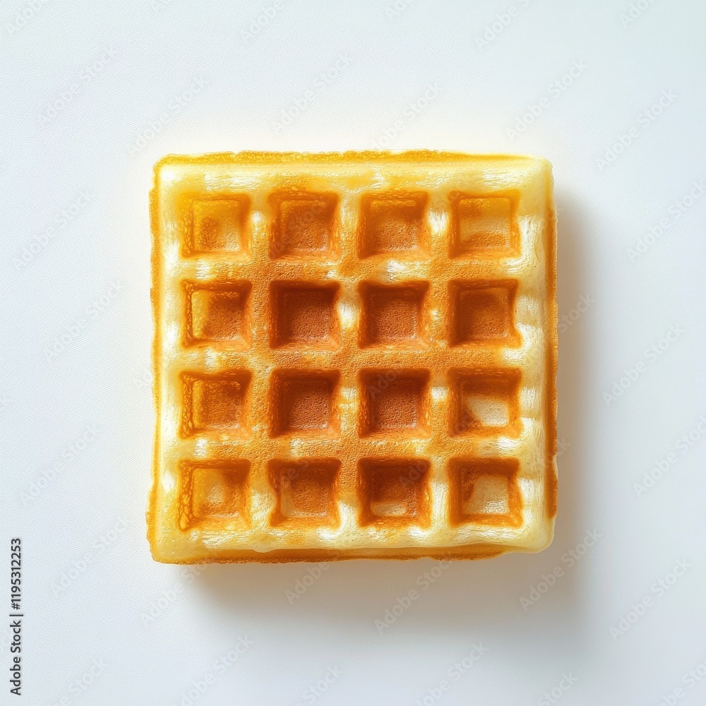 Poster Golden waffle square on a white background with a perfect crisp texture and grid pattern