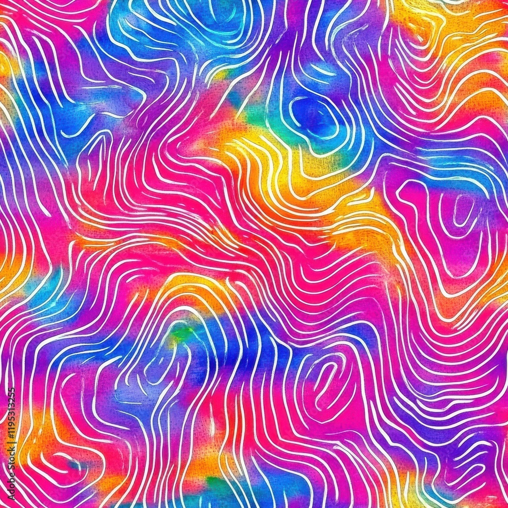 Aufkleber vibrant watercolor doodle pattern with swirling lines in bright colors creating an abstract design