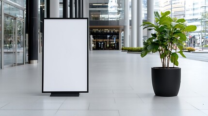 Blank White Sign Mockup in Modern Building Lobby