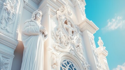A beautiful statue of a woman gracefully stands atop a building, symbolizing elegance and artistry in an urban landscape during Easter celebrations.