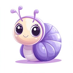 Naklejka premium Cute purple snail cartoon character illustration, digital art, white background, children's book
