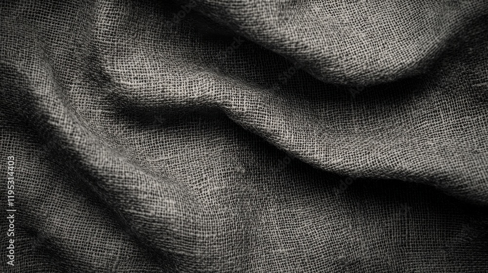 Poster Monochromatic gray burlap texture displaying natural folds and surfaces for rustic decor and textile design inspiration