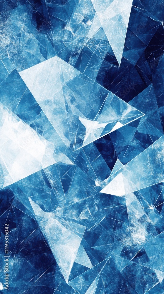 Aufkleber luminous geometric pattern showcasing shades of icy blue with sharp angular designs and crystalline 
