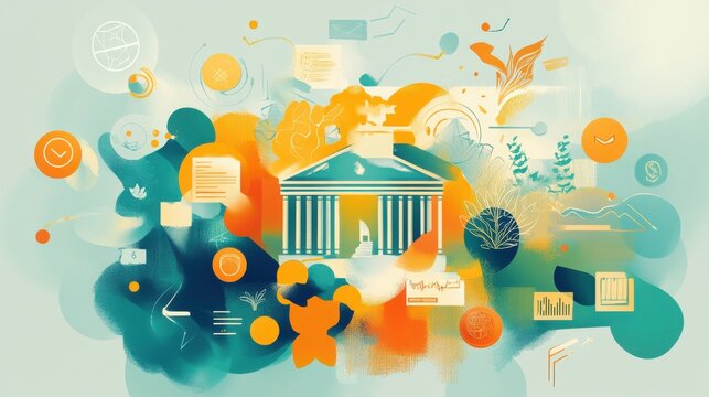 Harmonious depiction of online investment strategies with vibrant colors and abstract elements